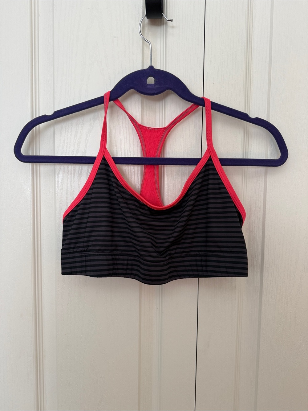 Striped Black Sports Bralette with Pink Trim